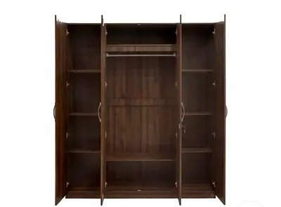 Large 4-Door Wooden Wardrobe with Shelves and Hanging Rail - Dark Brown