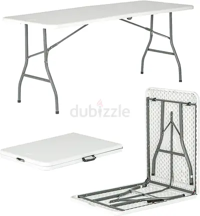 White 6ft Folding Plastic Table with Carry Handle - Adjustable Legs (Size 180 x 75 cm.)