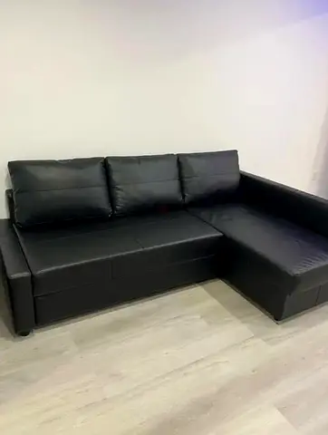 Black L-shaped Leather Corner Sofa bed with Storage