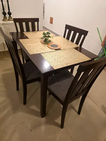 Wooden 4-Seater Dining Table with Cushioned Chairs