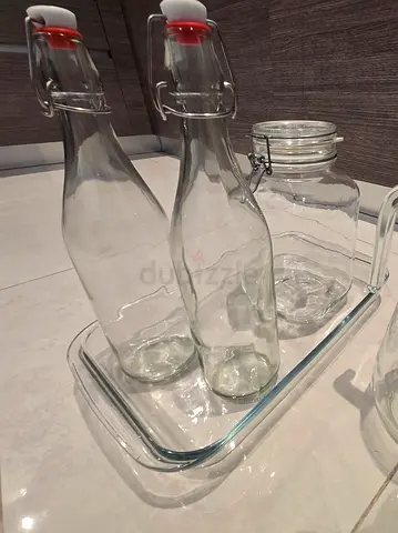 Set of Glass Bottles, Jar and Tray - Good Condition