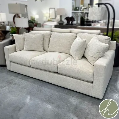 Light Beige 3-Seater Fabric Sofa with Cushions