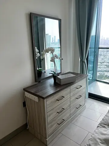 Modern 6-Drawer Dresser with Mirror — Light Wood Finish