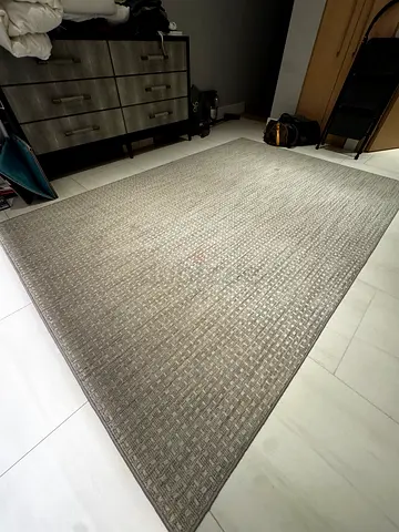 Large neutral gray textured area rug - gently used