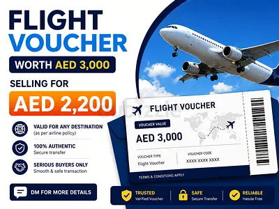 Flight voucher worth AED 3,000 — selling for AED 2,200 (transferable)