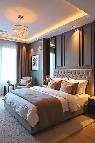 Modern upholstered king bed with tufted headboard