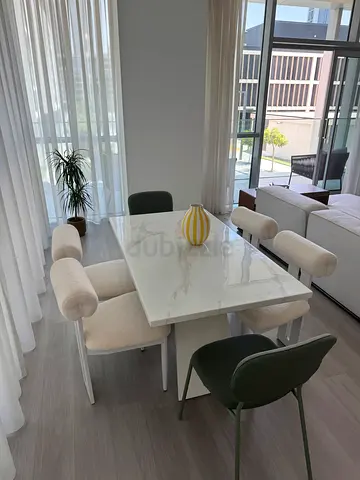 White Marble Effect Dining Table with 6 Upholstered Chairs
