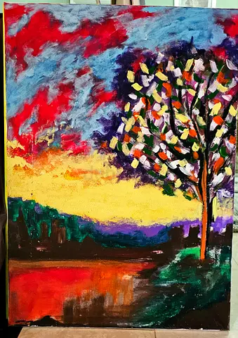 Autumn tree abstract painting