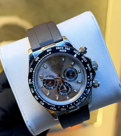 Rolex Daytona-style Mens Chronograph Watch with Black Rubber Strap