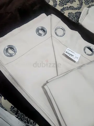 Beige Eyelet Curtains (Pair) - Light-Blocking, Ready to Hang