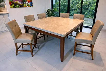 Marble Top Solid Wood Dining Table And Chairs