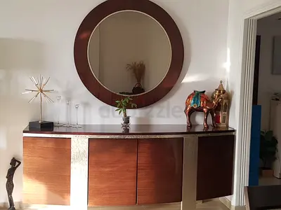 Wooden Sideboard / Console Table with Round Mirror