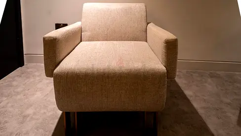 Beige Single Armchair with Ottoman - Modern Upholstered Lounge Chair 4 No.