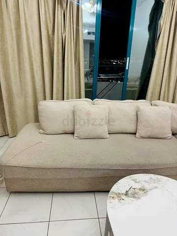L-Shape Beige Sofa + Center Table