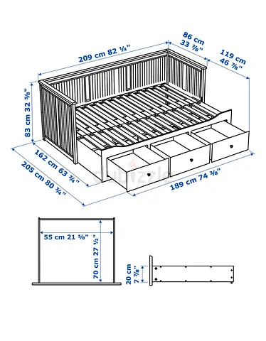 Wooden Daybed with 3 Under-bed Drawers — Double Size (IKEA-style)