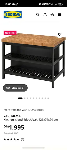 IKEA VADHOLMA Kitchen Island (Black Frame, Oak Top) - 126x79x90 cm for sale free delivery