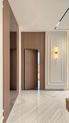 Modern wooden wall panel with integrated mirror and door frame - set of panels