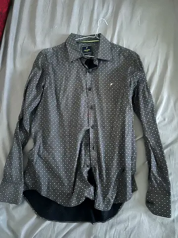 Grey polka dot long-sleeve mens shirt - size L