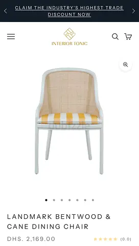 Landmark Bentwood  Cane Dining Chair - White Frame, Striped Cushion