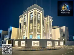 Luxury classic villa for sale in Al Zahia, corner location on two streets, with a luxurious design,