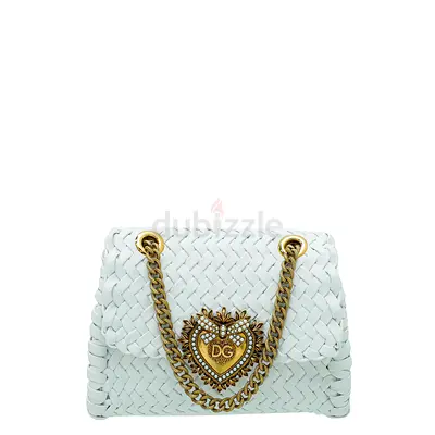 Authentic Dolce  Gabbana White Woven Devotion Small Chain Bag