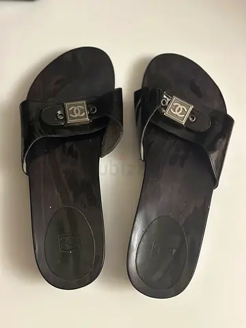 Authentic Black Chanel-style Slide Sandals — Size 39.5