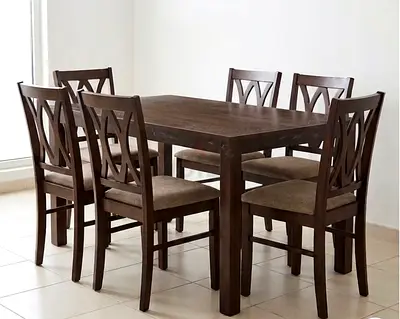 Cornell 6-Seater Wooden Dining Table with Chairs (Home Center)