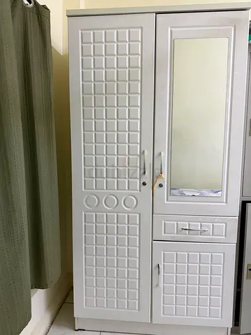 White Multi-Drawer Wardrobe with Mirror - Good Condition