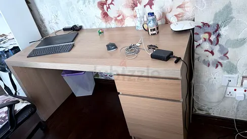 Simple wooden study desk with 3-drawer pedestal — light oak finish