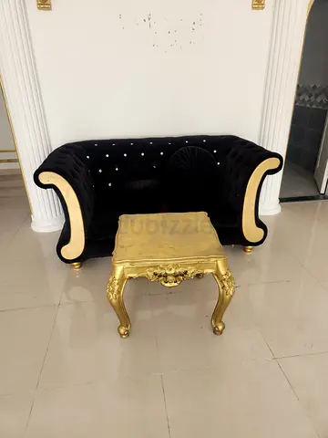 Black Velvet Loveseat Sofa with Gold Trim - Classic Turkish Style