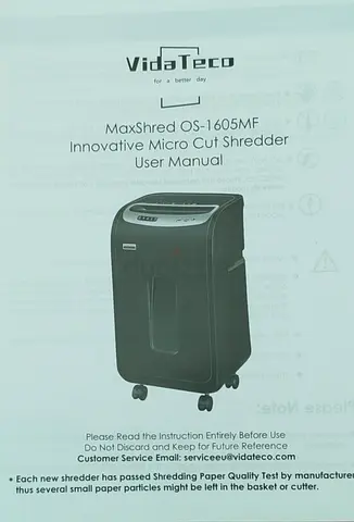VidaTeco MaxShred OS-1605MF Micro Cut Shredder - Good Working Condition
