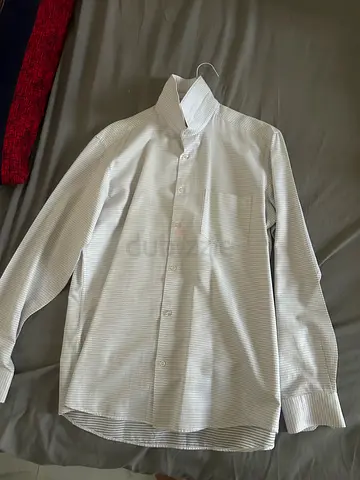 White long-sleeve mens dress shirt - slim fit, size M