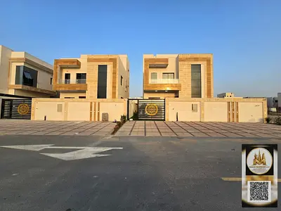 Modern villa for sale in Al-Hilw 2, ground and first floors with a roof and surrounding wall. Land area 3014 sq ft, built-up area 3500 sq ft. Ultra-lu