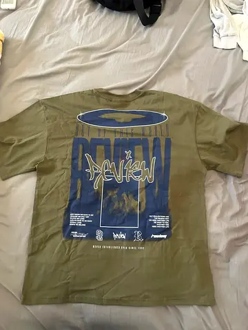 Olive Green Graphic Print Mens T-Shirt - Size M