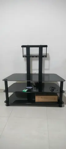 Black Glass TV Stand with Mount - 3 Shelves, Compact Entertainment Unit