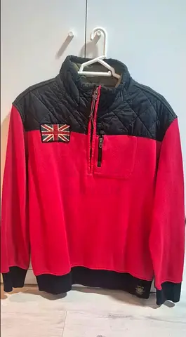 POLO Ralph Lauren Red and black pullover sweater with Union Jack patch, XL