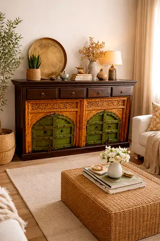 Antique Reclaimed Wood Sideboard / Buffet - Hand-carved Doors