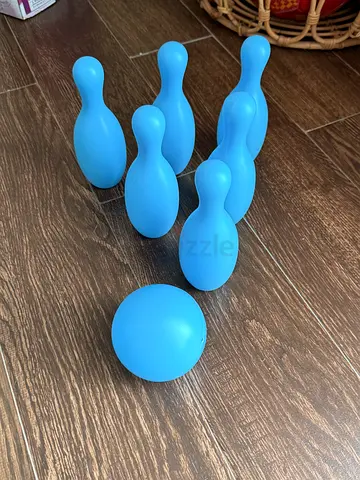 Set of 4 Blue Plastic Bowling Pins with Ball – Kids Indoor Toy