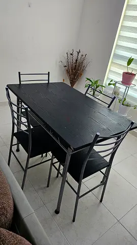 Black Metal Frame Dining Table with 4 Matching Chairs