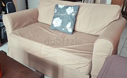 Beige 2-Seater Sofa with Removable Cover , Folding Bed , Matress,  Chairs