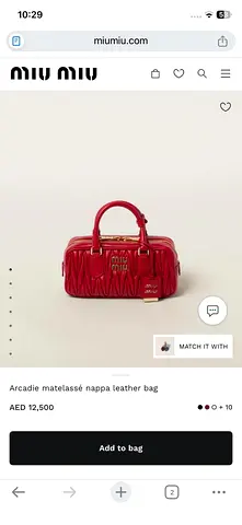 Miu Miu Arcade Matelassé Nappa Leather Bag - Red (Like New)