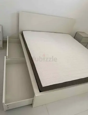 IKEA malam queen‑size bed (160 × 200 cm) with 2 storage drawers underneath and an IKEA mattress ✨