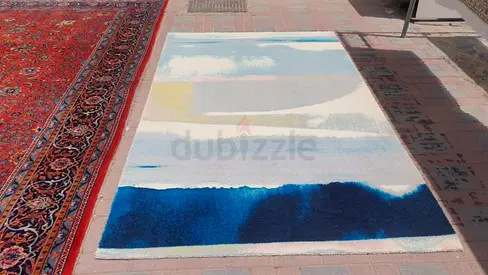 Light Modern Abstract Area Rug — Blue  Cream, Good Condition 150x230cm