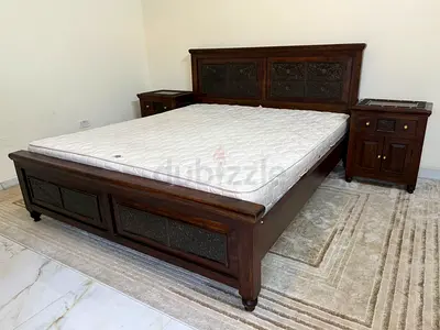 Solid Wood King Size Bed Frame with Mattress and Matching Nightstands