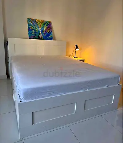 IKEA White BRIMNES Queen Storage Bed with IKEA Mattress 160 x 200 cm