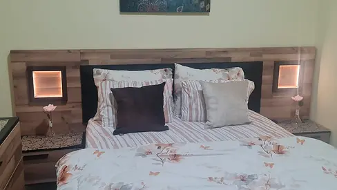 Queen Bed Frame with Built-in LED Headboard and Side Tables