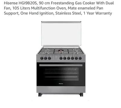 Hisense 90 cm Freestanding Gas Cooker with 105L Oven - Stainless Steel