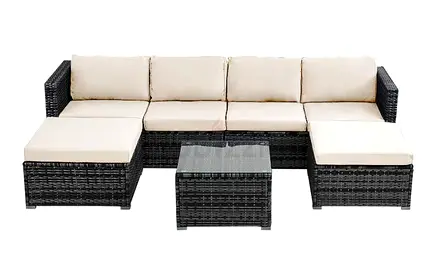 Outdoor Rattan Corner Sofa Set with Cushions and Coffee Table