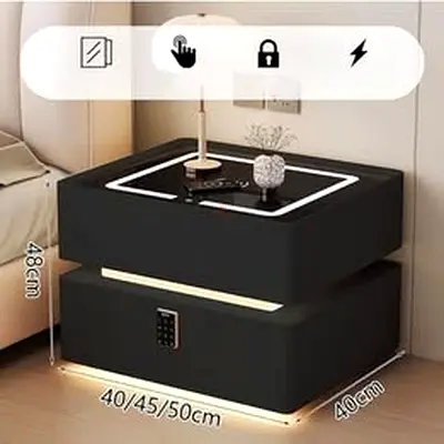 Modern Black LED Side Table with Hidden Storage (40/45/50cm)