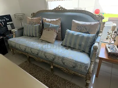 Couch reception set Royal blue color with platinum finish